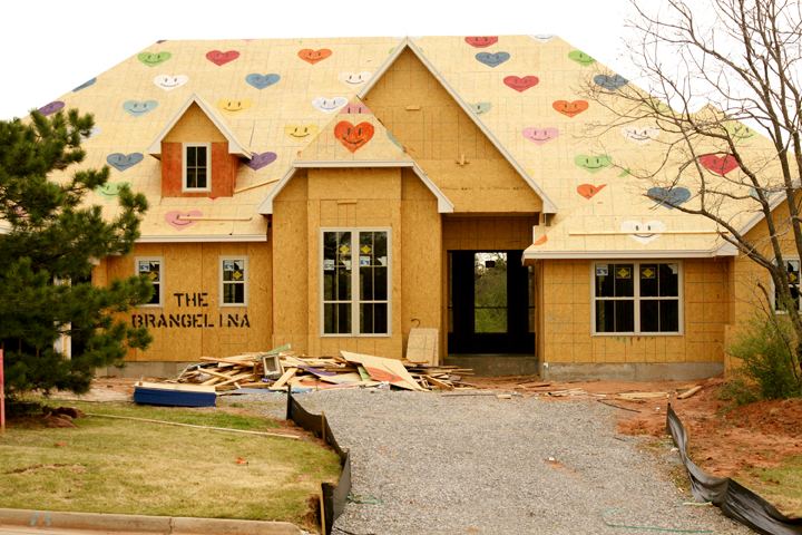 Wood framing on a house under construction