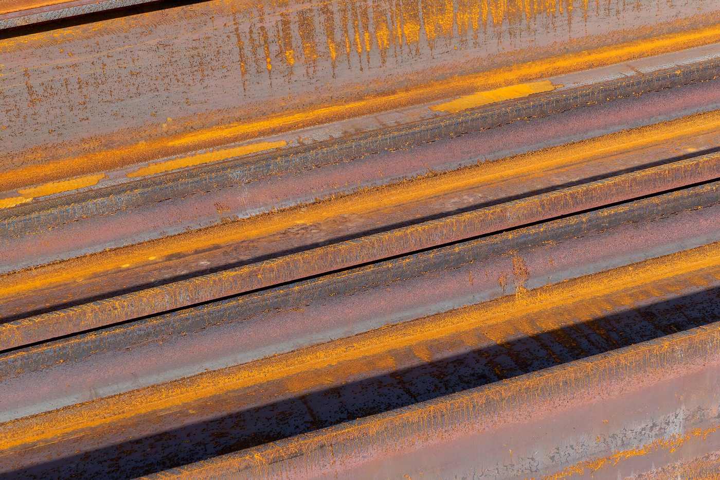 Close view of raw steel I-beams